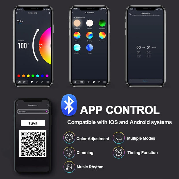 Smart Sunset Lamp Tuya LED Night Ligh USB RGB Smart Life APP Remote Projection For Room Decoration Photography Festival Birth