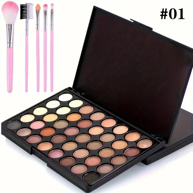 40 Colors Glitter Eyeshadow Palette with 5 Brushes Matte Waterproof Long Lasting Pressed Powder Cosmetics MakeUp Kit Cosmetics