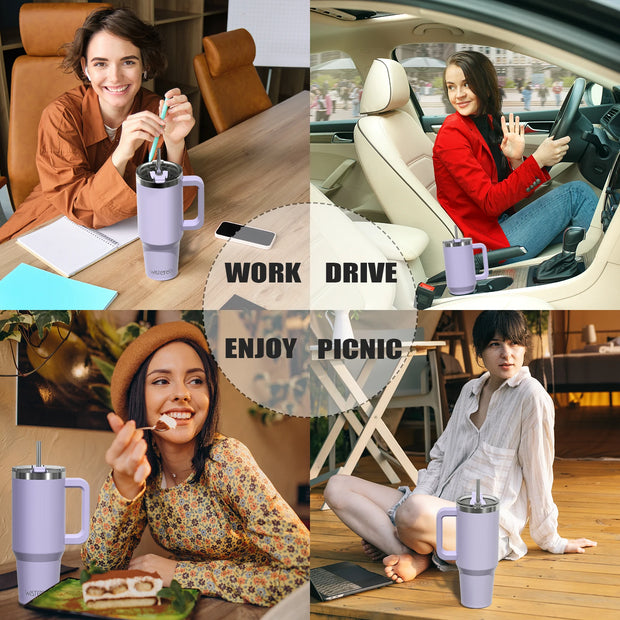 891/1182ml Insulated Mug With Handle And Straw Large Capacity 40oz Tumbler Stainless Steel Water Bottle Office Home Thermal Mug