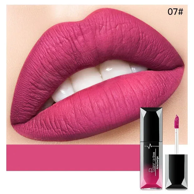 Pudaier Waterproof Lip Gloss Matte Liquid Lipstick Matte Lip Stick Cosmetics Makeup Nude Purple Black Rose Cosmetics