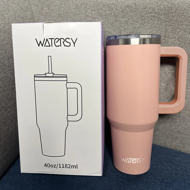 891/1182ml Insulated Mug With Handle And Straw Large Capacity 40oz Tumbler Stainless Steel Water Bottle Office Home Thermal Mug