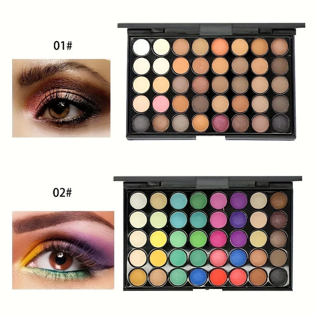 40 Colors Glitter Eyeshadow Palette with 5 Brushes Matte Waterproof Long Lasting Pressed Powder Cosmetics MakeUp Kit Cosmetics