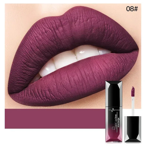 Pudaier Waterproof Lip Gloss Matte Liquid Lipstick Matte Lip Stick Cosmetics Makeup Nude Purple Black Rose Cosmetics