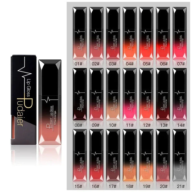 Pudaier Waterproof Lip Gloss Matte Liquid Lipstick Matte Lip Stick Cosmetics Makeup Nude Purple Black Rose Cosmetics