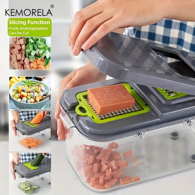 A Set Of 22-Piece Vegetable Cutter, Multifunctional Fruit Vegetable Cutter, Manual Food Grater, Container Vegetable Cutter