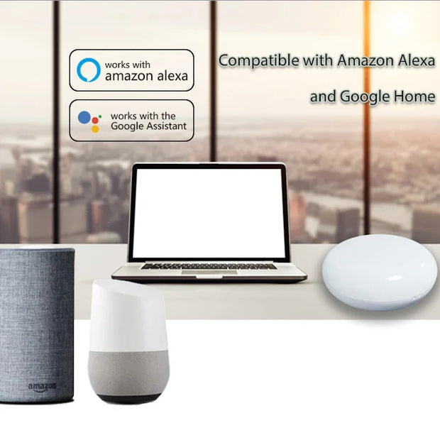 Smart IR Remote Controller With Temperature and humidity sensor ,for TV Box, TV, Air Conditioner,Compatible with Alexa,Alice
